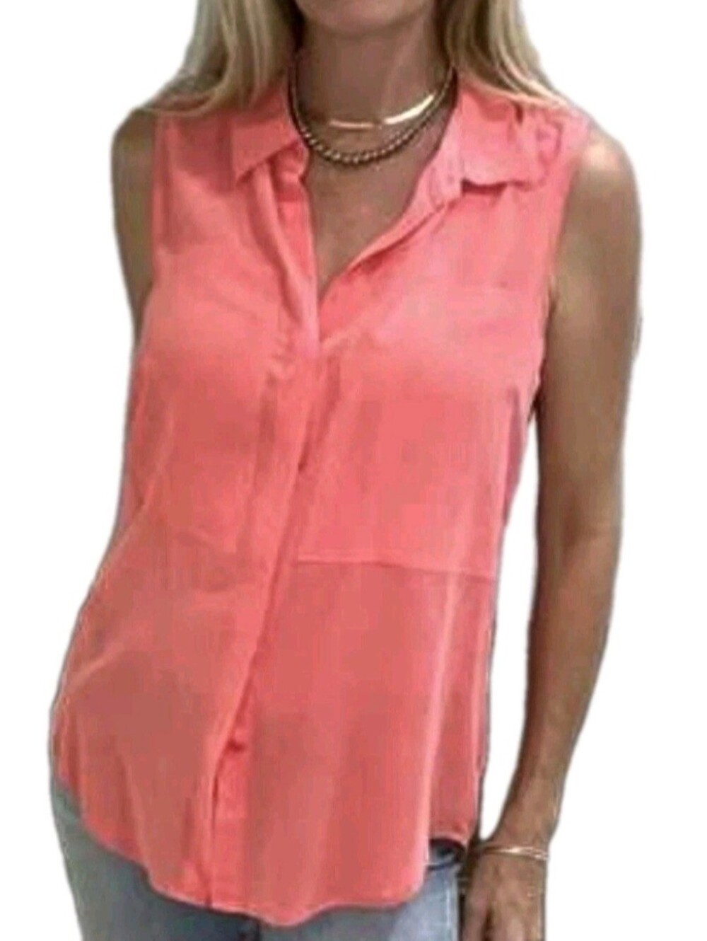 Max Studio Blouse Coral 100% Silk Sleeveless Size M NEW